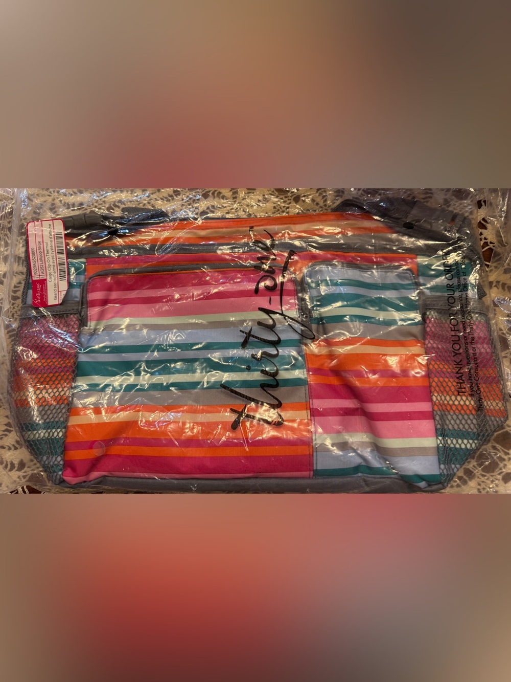 thirty-one Lollipop Stripe Cargo Clip-On Thermal in Pink, Orange, Teal, Gray NIB